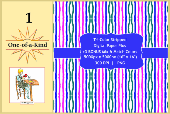 Elevate Your Projects with Tri-Color Stripped Digital Paper Plus