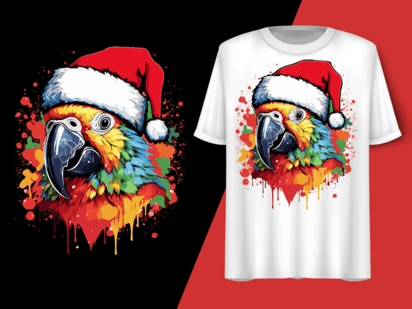 Parrot Color Splash Wearing Santa Hat: Festive Vector Art for Merch