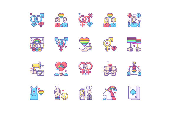 Pride Parade RGB Color Icons Set: Vibrant Design Assets for Every Project