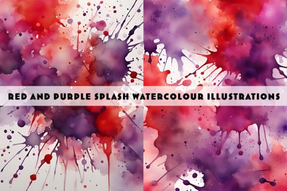 Red and Purple Watercolour Splashes: Dynamic Digital Art