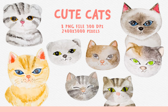 Water Color Cute Cats Set: A Designer's Guide to Whimsical Graphics
