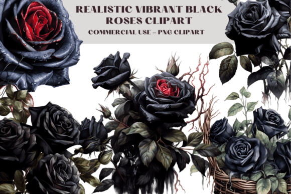 Watercolour Black Gothic Roses Clipart