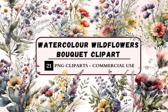 Watercolour Wildflowers Bouquet Clipart for Creative Projects