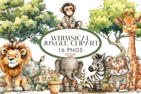 Whimsical Safari Watercolour Clipart PNG: Wild Design Assets