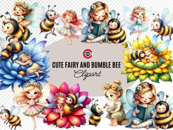 Whimsical Watercolor Clipart: Fairy & Bumblebee Magic